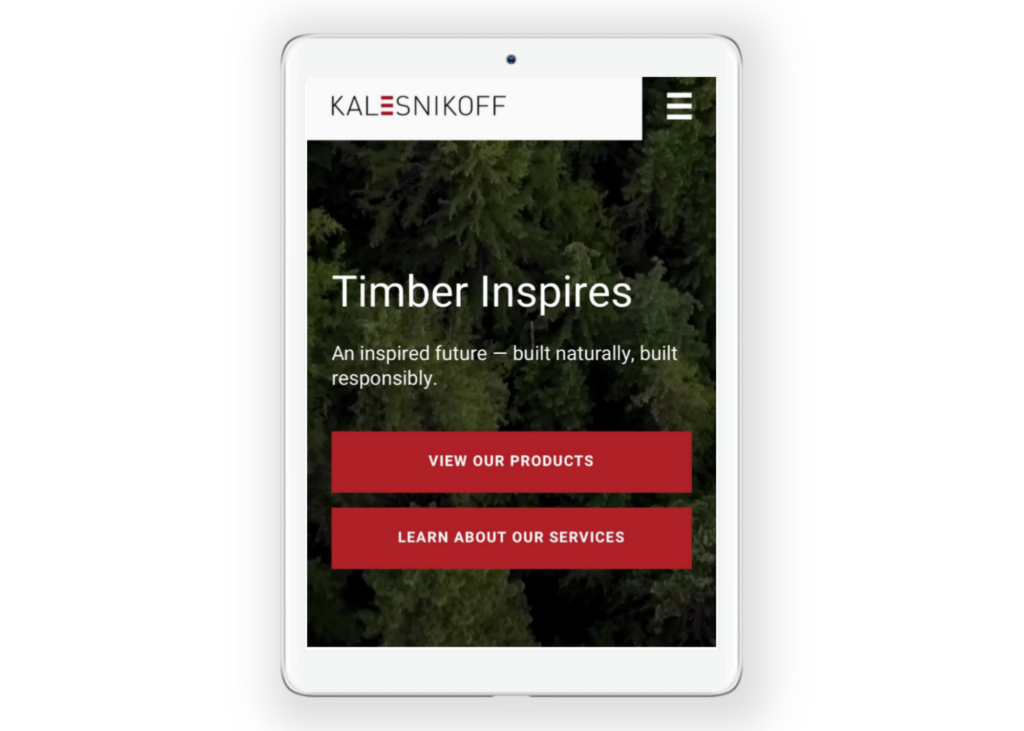 Kalesnikoff new mass timber website in mobile form