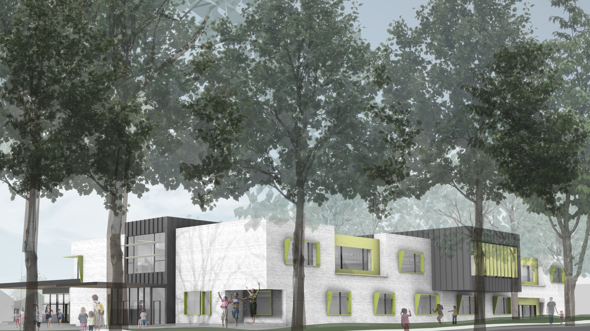 Rendering of Bayview Elementary School made from cross-laminated timber (CLT) panels