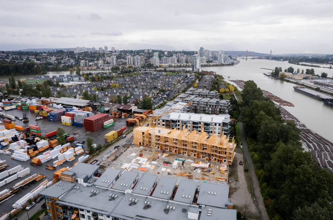 This is a 77-unit mass timber mid-rise housing project under construction.