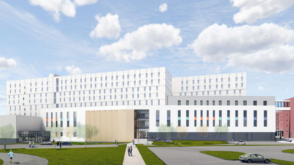 Rendering of a mass timber college building