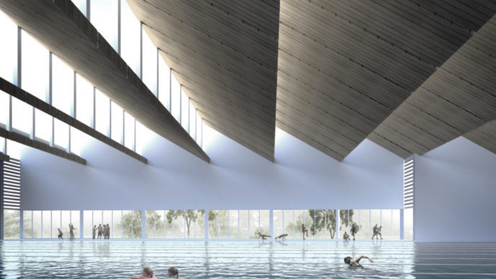 Mass timber aquatic center rendering