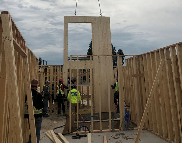 This image shows mass timber wall installation.