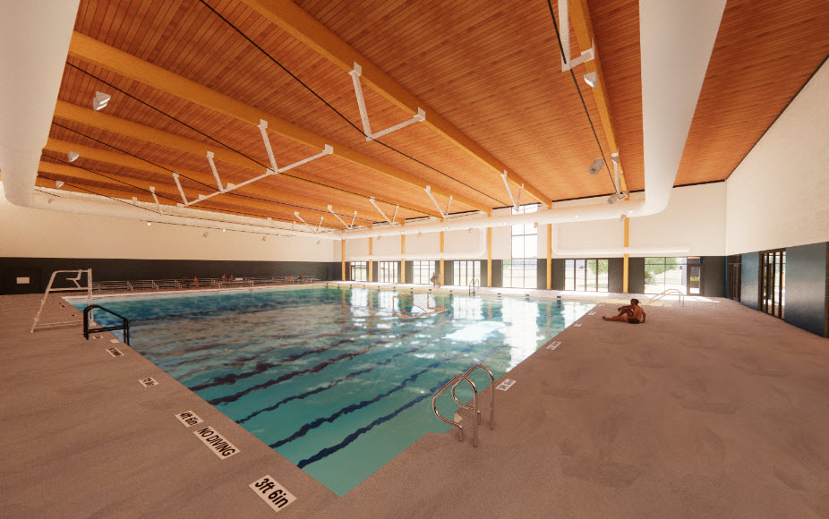 Swimming pool with Glulam framing and trussses